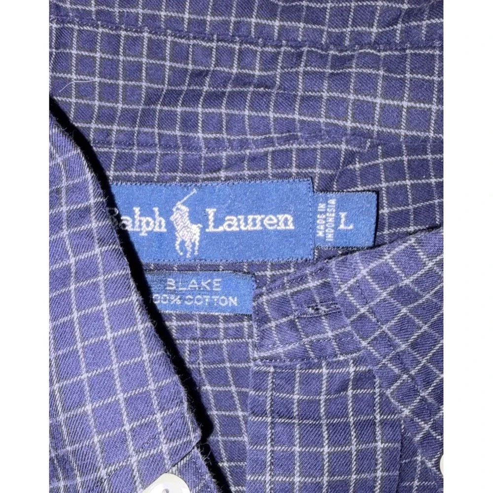 Polo Ralph Lauren Blake Navy Blue Plaid Check Button Down Mens Large Long Sleeve